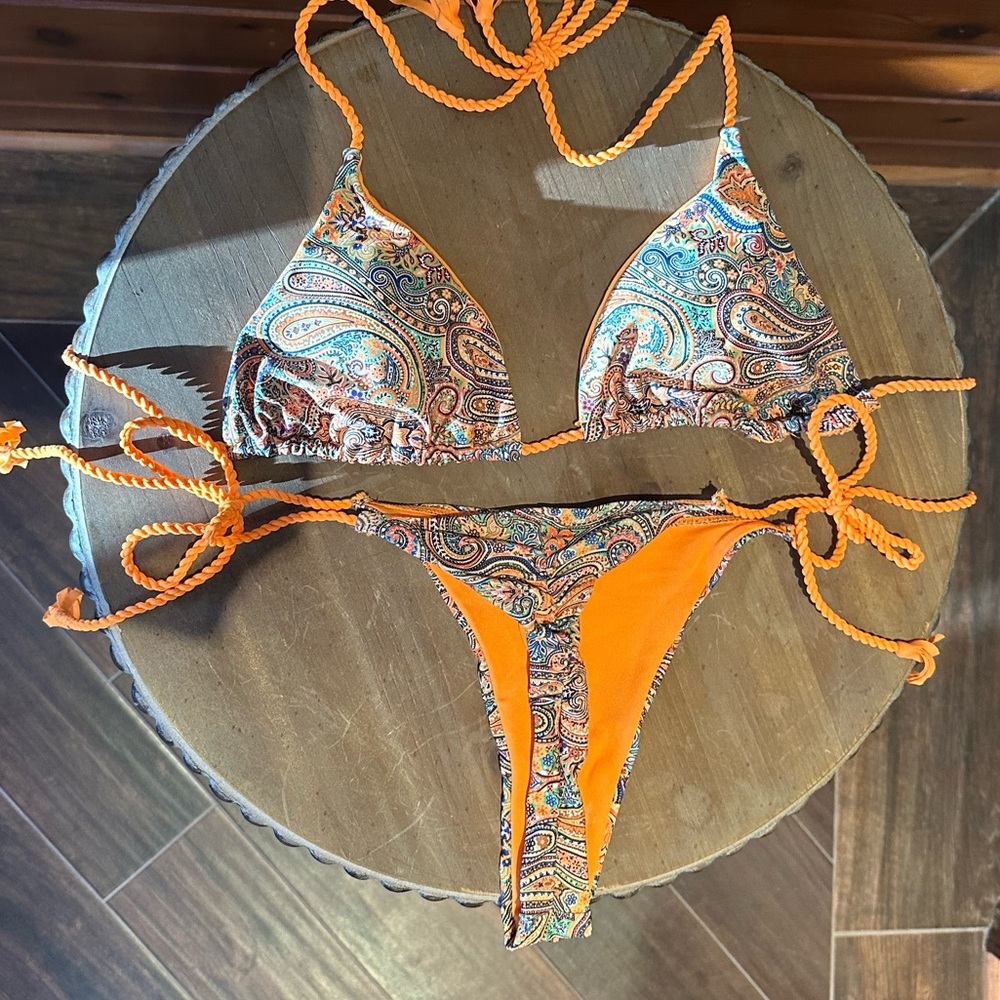Paisley Orange Brazilian Bikini Set